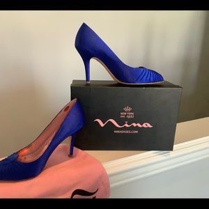 Nina royal blue satin pumps